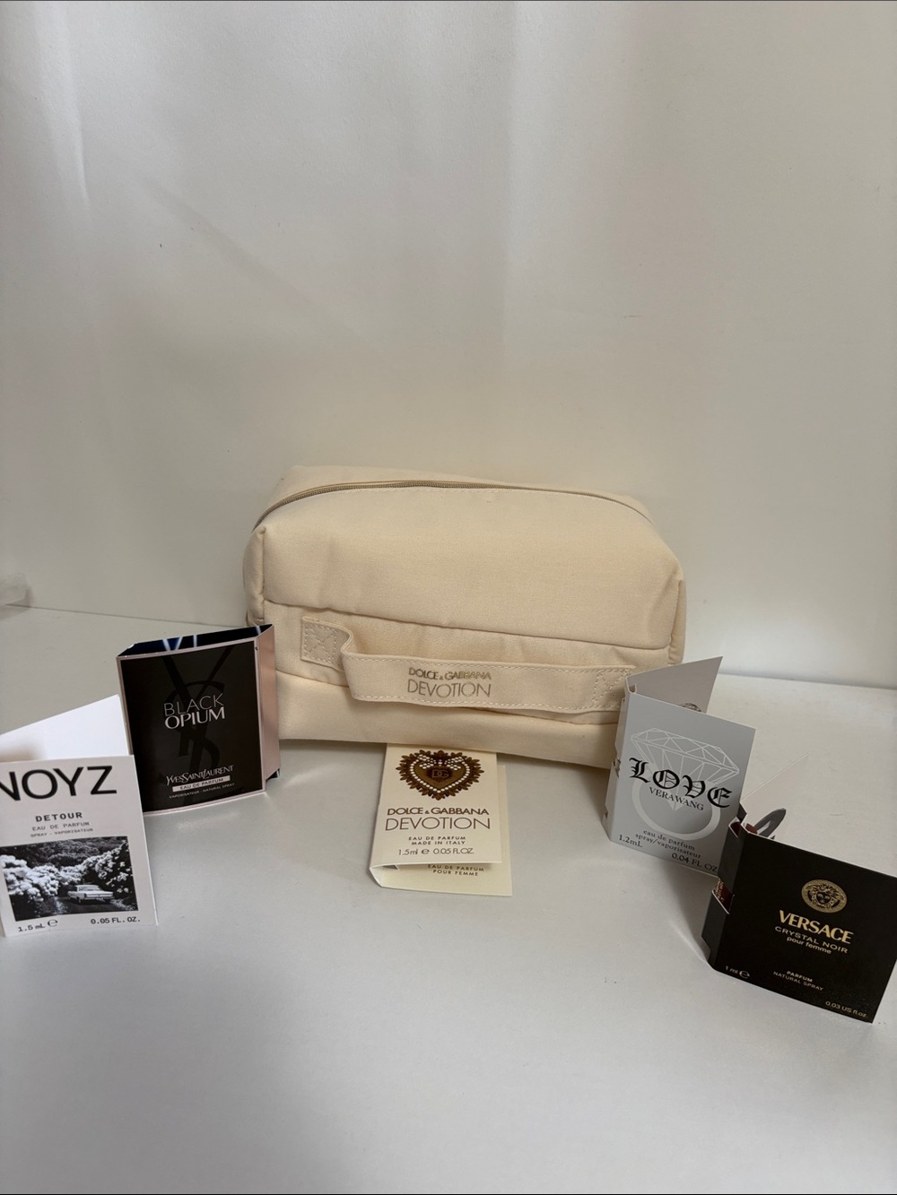 Dolce & Gabbana Devotion Beige Canvas Pouch with samples